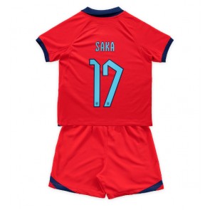 England Bukayo Saka #17 kläder Barn VM 2022 Bortatröja Kortärmad (+ korta byxor)